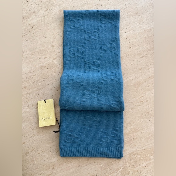 NWT GUCCI Children's GG Wool Jacquard Scarf Blue - Picture 1 of 8